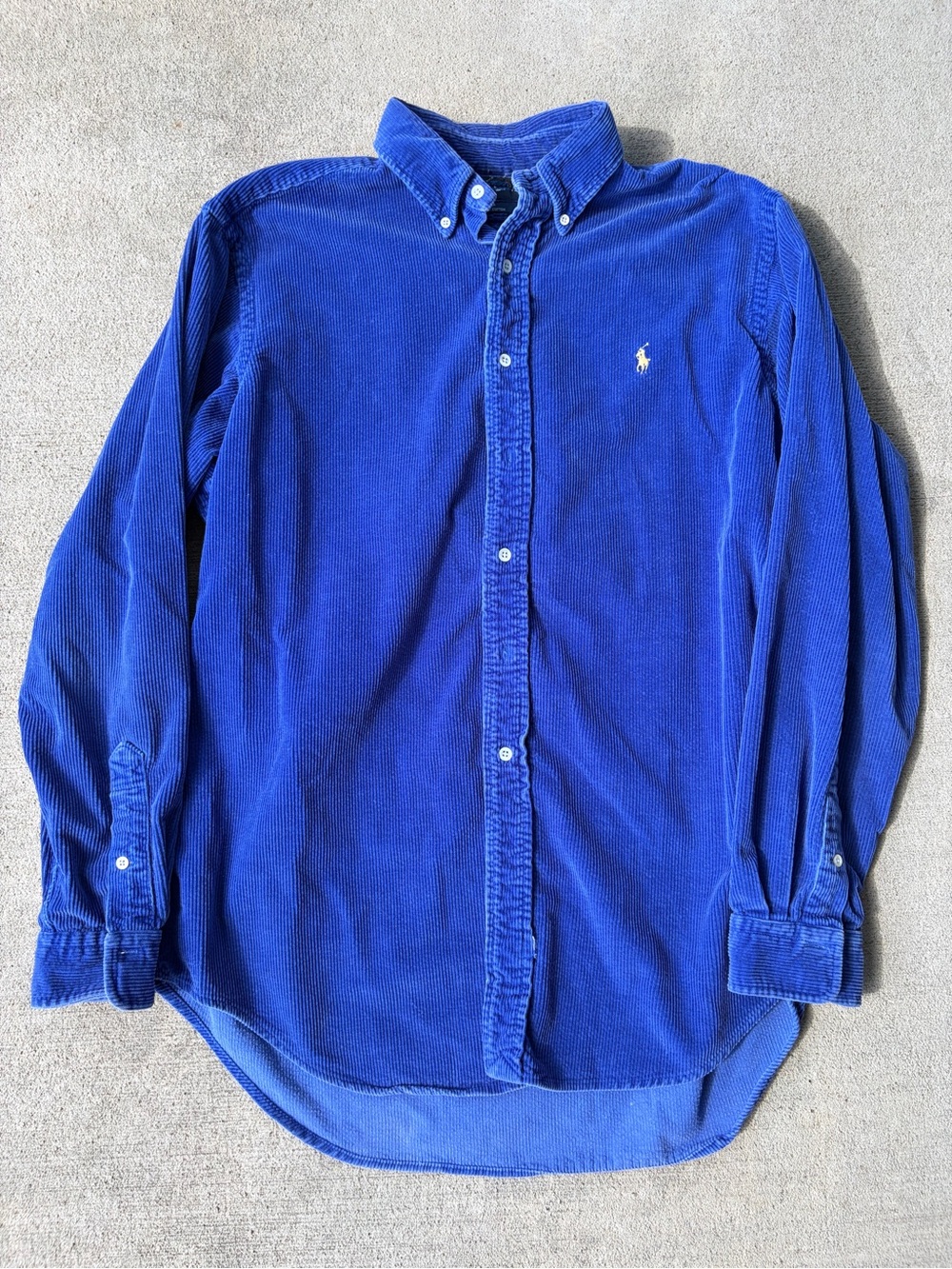 Vintage 90s Ralph Lauren cobalt blue purple corduroy button down long sleeve top
